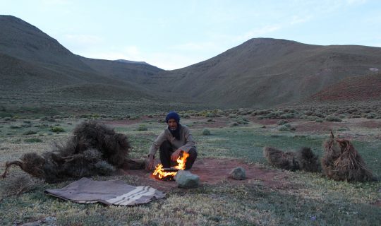 Slimane makes a fire with artemesia wood